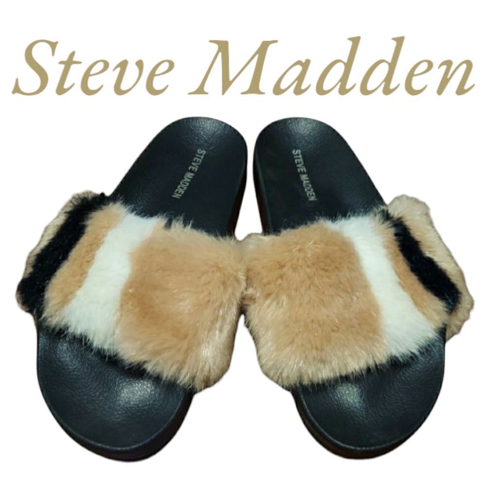 Steve Madden slides Faux Fur sandals womens Size 8